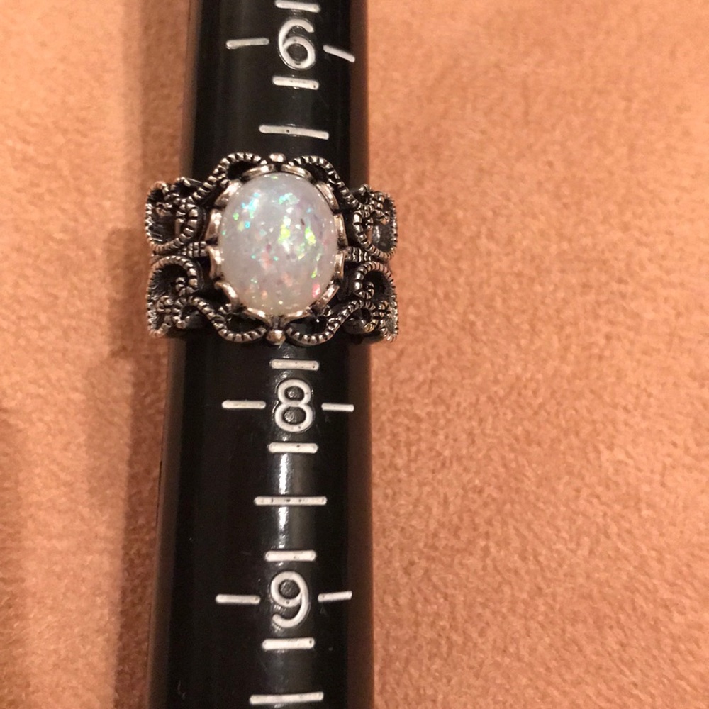 Beautiful Opal Filagree Ring 925 S.S.